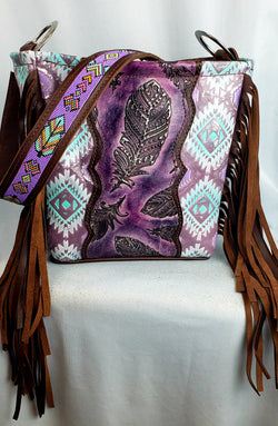 Turquoise and Purple Feather Handbeaded Shoulder Bag