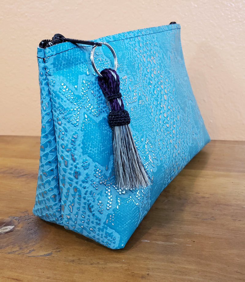 Turquoise and Silver Python Freestanding Cosmetic Bag