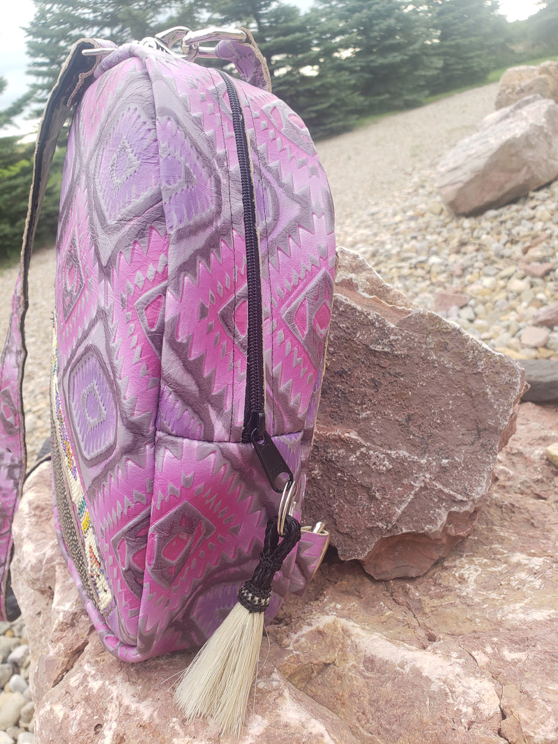 Purple Feather Aztec Handbeaded Design Sling Bag