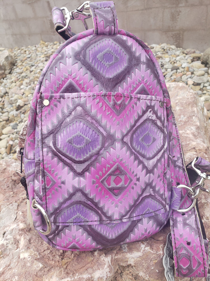 Purple Feather Aztec Handbeaded Design Sling Bag