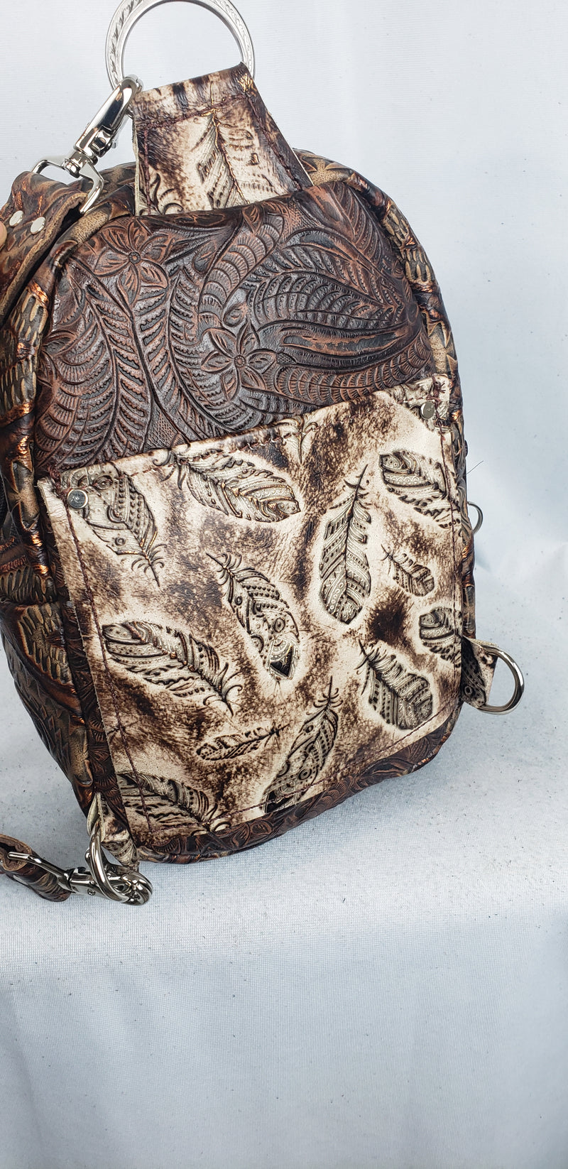 Speckled Cowhide Aztec Feather Sling Bag