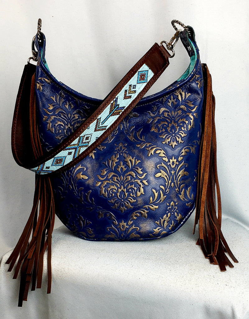 Blue Arrow Handbeaded Hobo Shoulder Bag