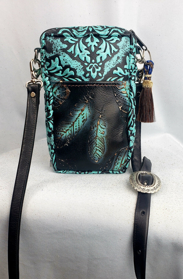 Turquoise Feather Joann Style Crossbody Bag