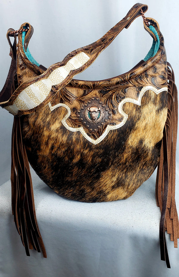 Exotic Buffalo Cowhide Hobo Shoulder Bag