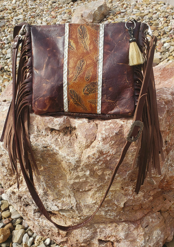 Distressed Feather Desert Style Crossbody Bag