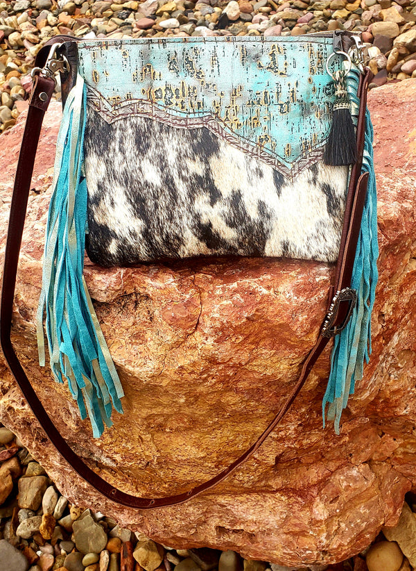 Turquoise Cowhide Desert Style Crossbody Bag