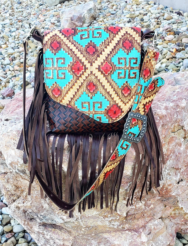 Red and Turquoise Toas Crossbody Bag