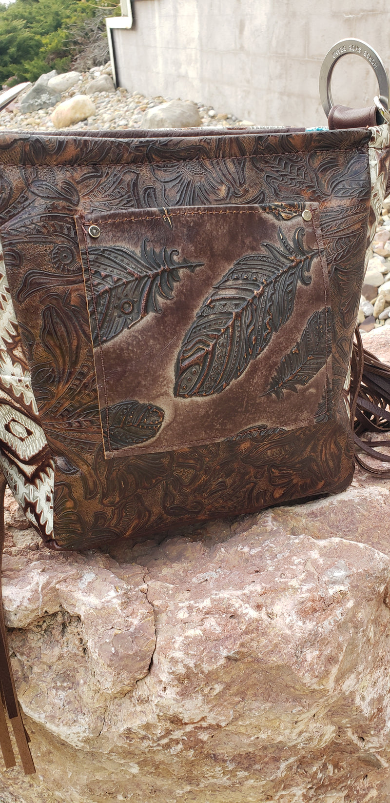Feather Ivory Chocolate Aztec Shoulder Bag