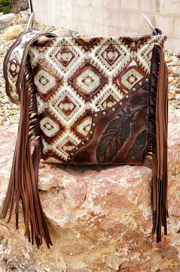 Feather Ivory Chocolate Aztec Shoulder Bag
