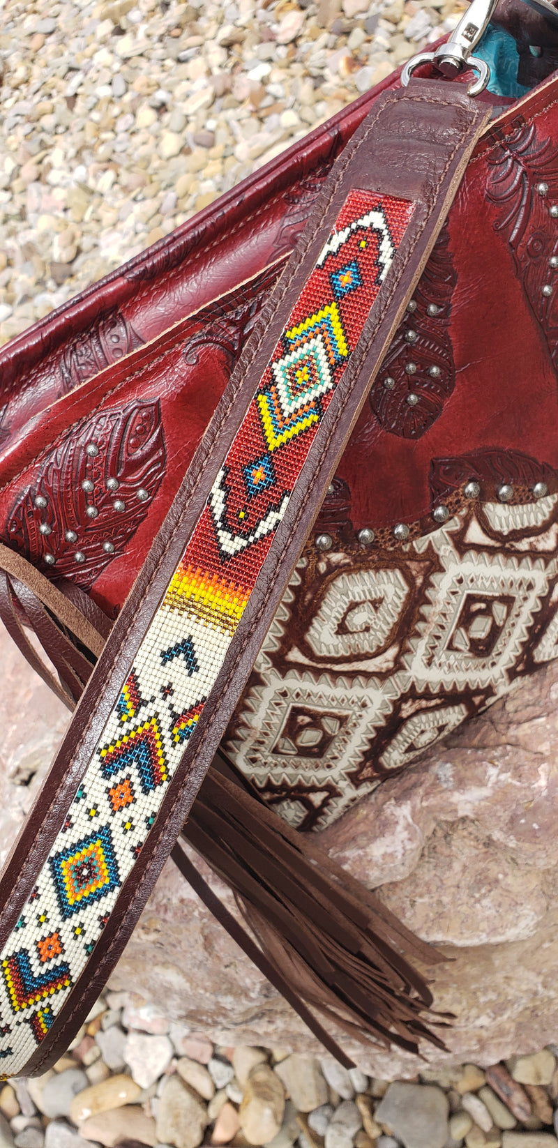 Red Feather Handbeaded Shoulder Bag