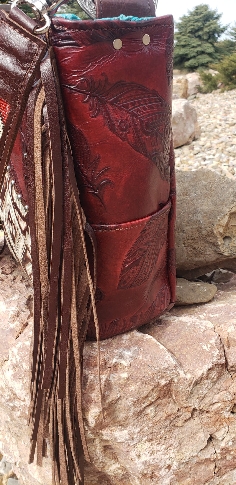 Red Feather Handbeaded Shoulder Bag