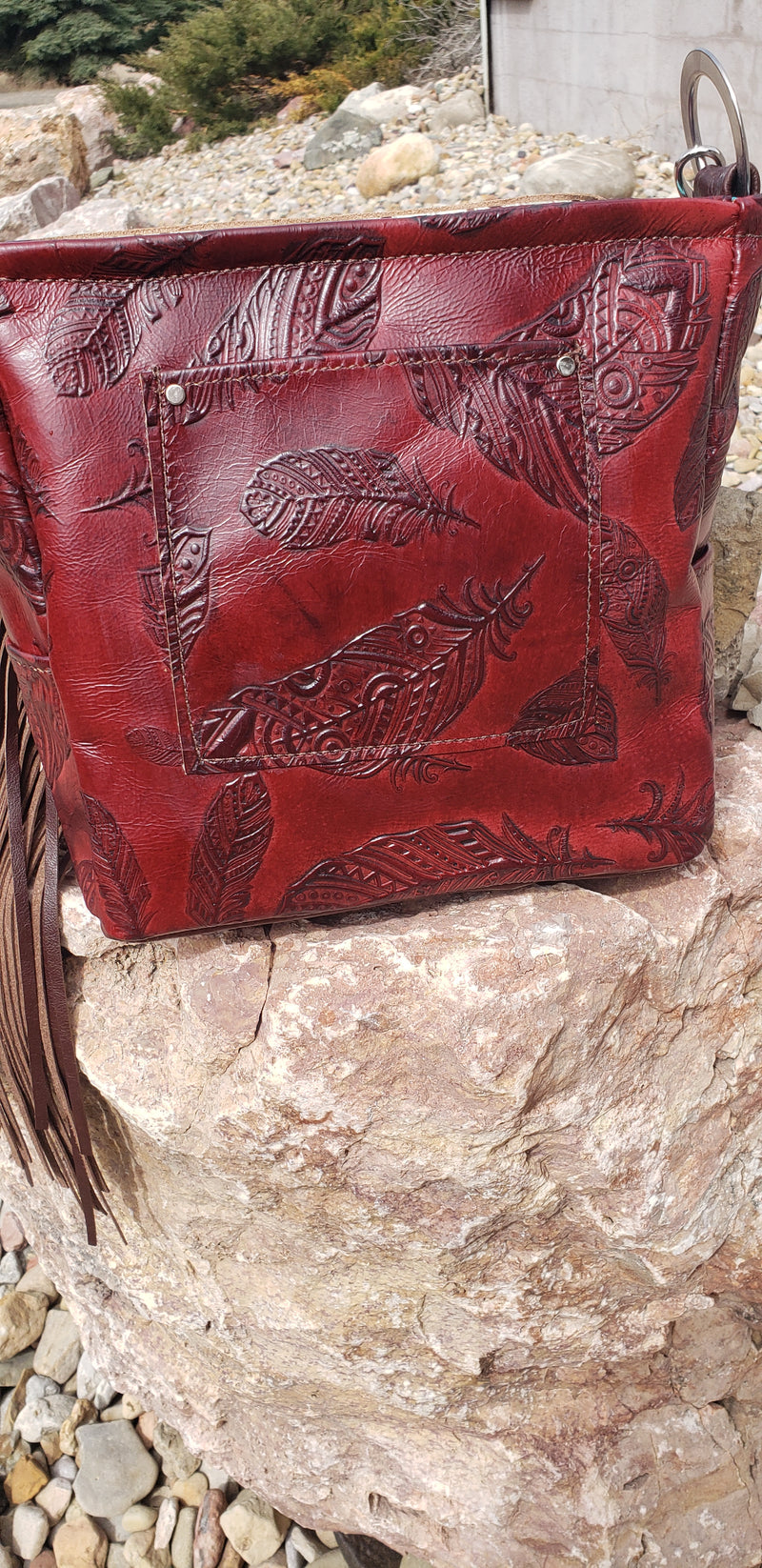 Red Feather Handbeaded Shoulder Bag