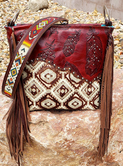 Red Feather Handbeaded Shoulder Bag