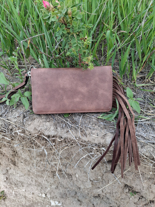 Turquoise and Peach Handbeaded Feather Mega-wallet wristlet