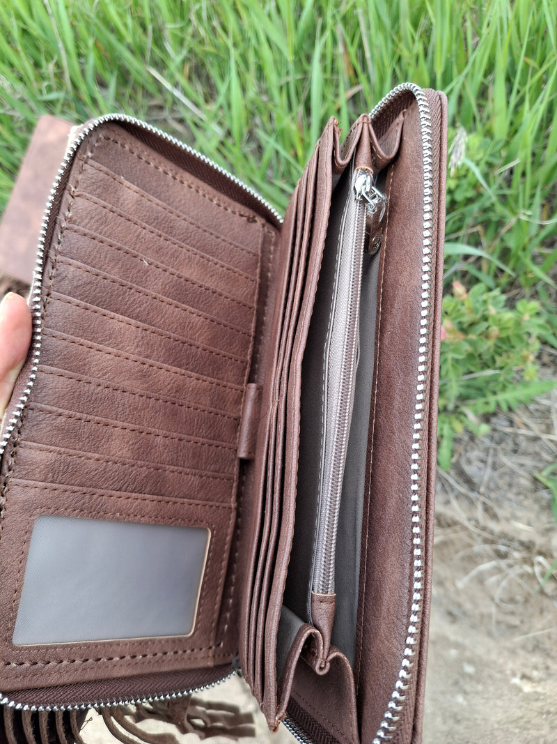 Handbeaded Feather Mustard and Turquoise Mega-wallet wristlet