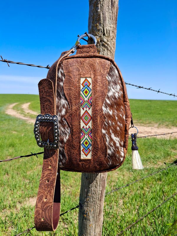 Handbeaded Diamond Cowhide Sling Bag