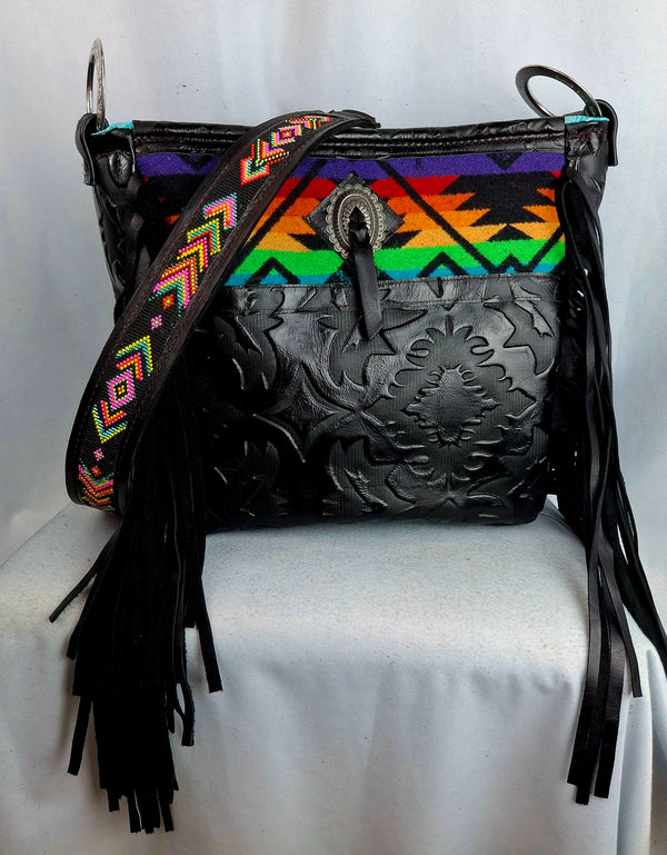 Black Pendelton Handbeaded Shoulder Bag