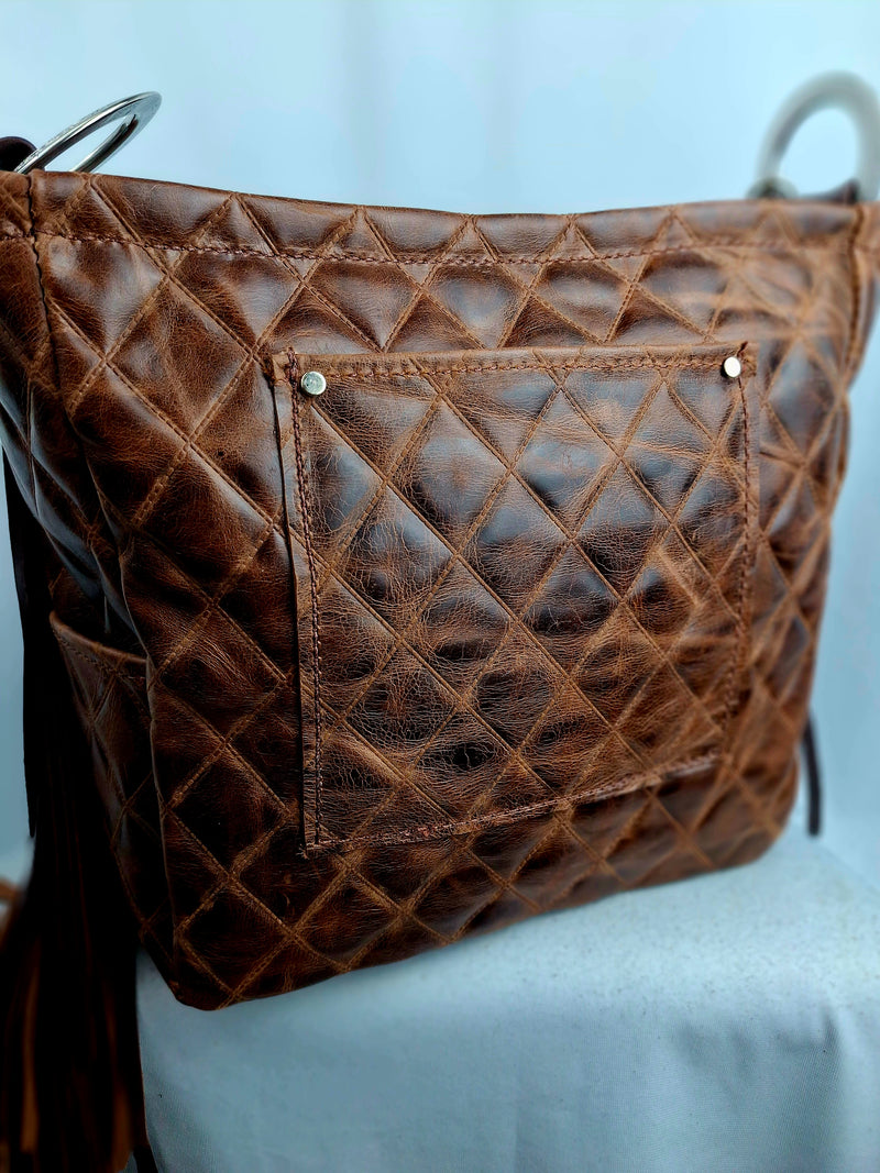 Rose Distressed Diamond Shoulder Bag