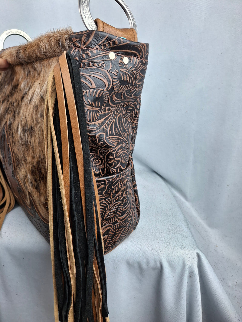 Black and Tan Cowhide Shoulder Bag