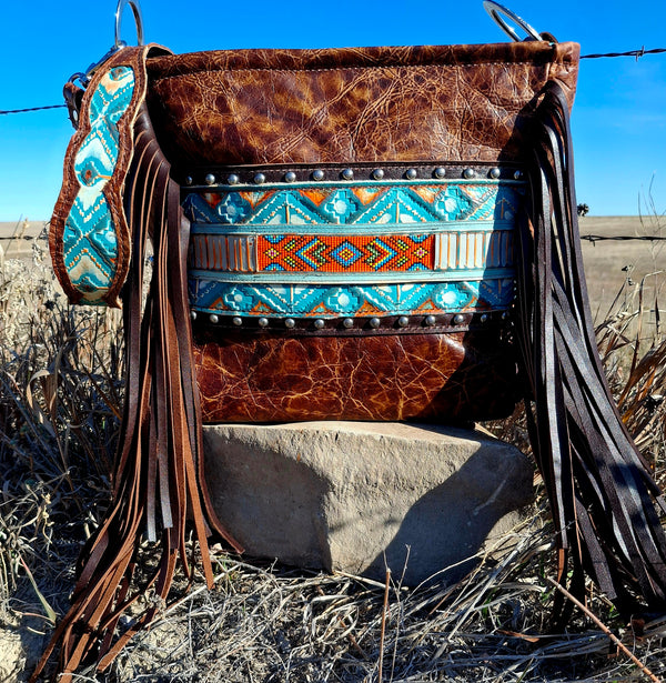 Distressed Navajo Handbeaded Shoulder Bag