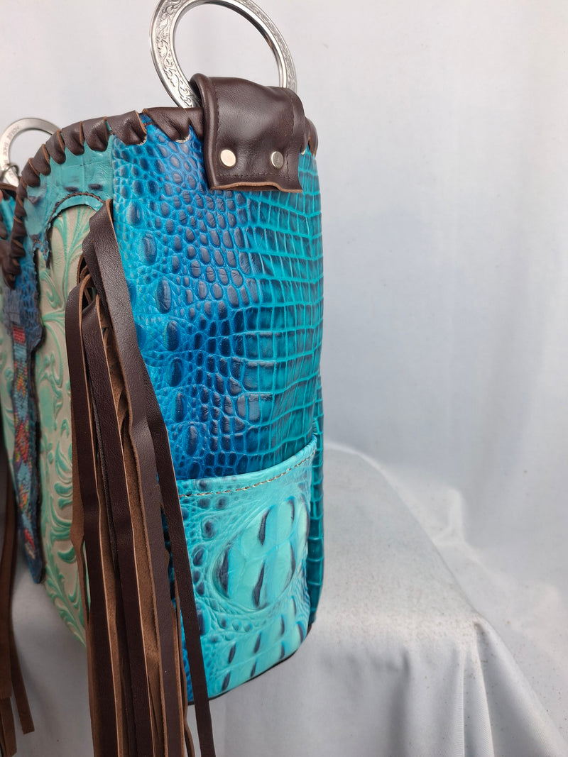 Blue Ocean Swirl Sweetheart Handbeaded Shoulder Bag