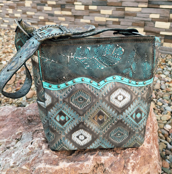Turquoise Feather Shoulder Bag