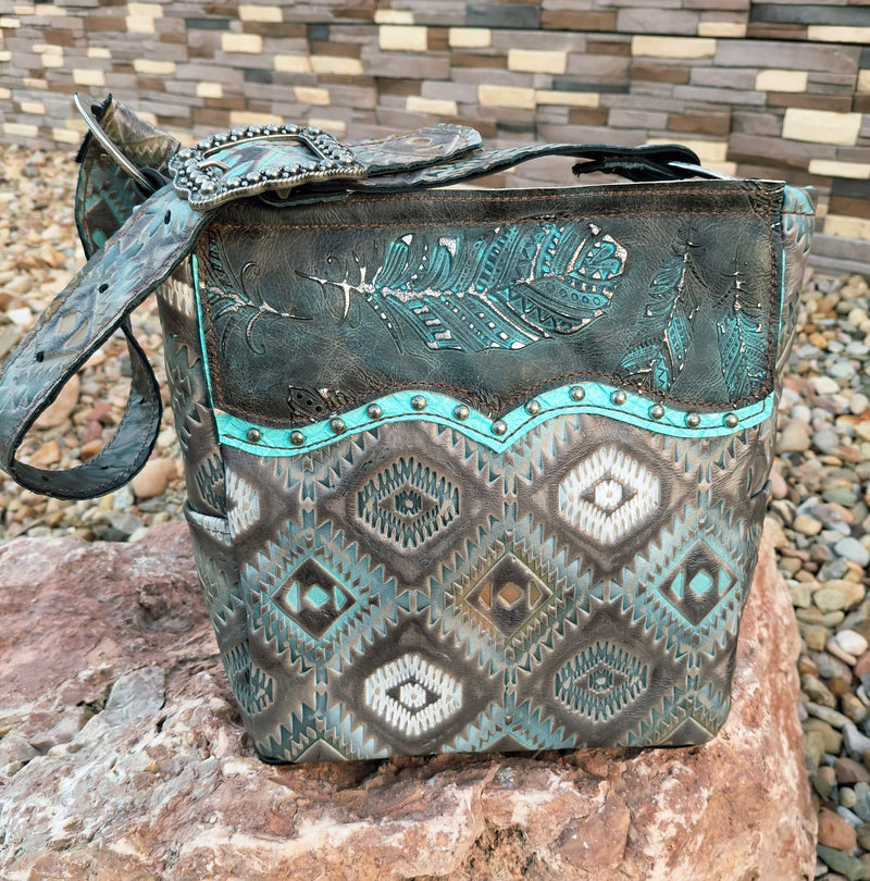 Turquoise Feather Shoulder Bag