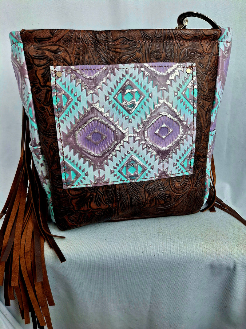 Purple Feather Aztec Shoulder Bag