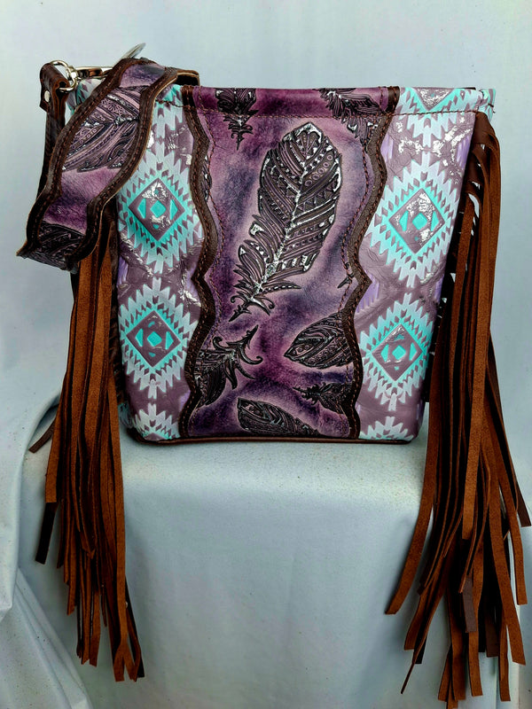 Purple Feather Aztec Shoulder Bag