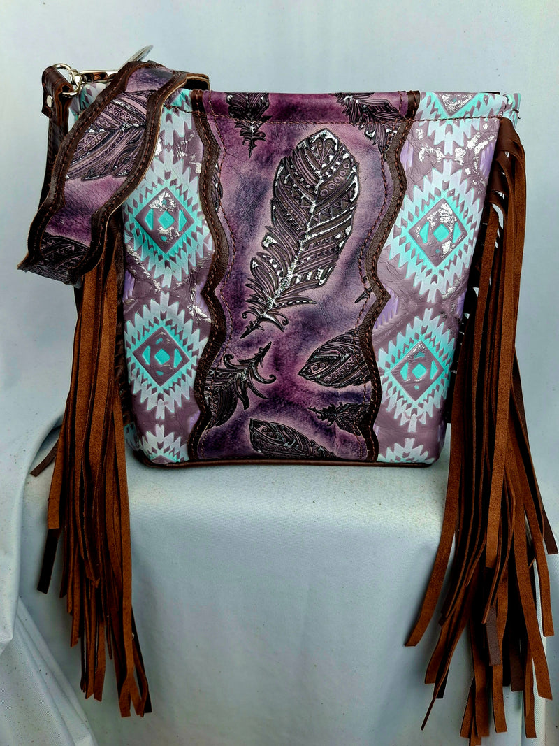 Purple Feather Aztec Shoulder Bag