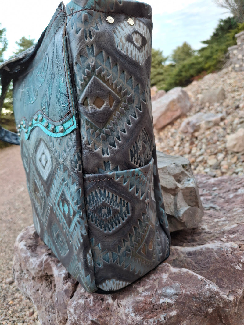 Turquoise Feather Shoulder Bag