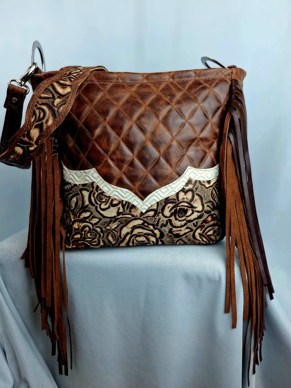 Rose Distressed Diamond Shoulder Bag