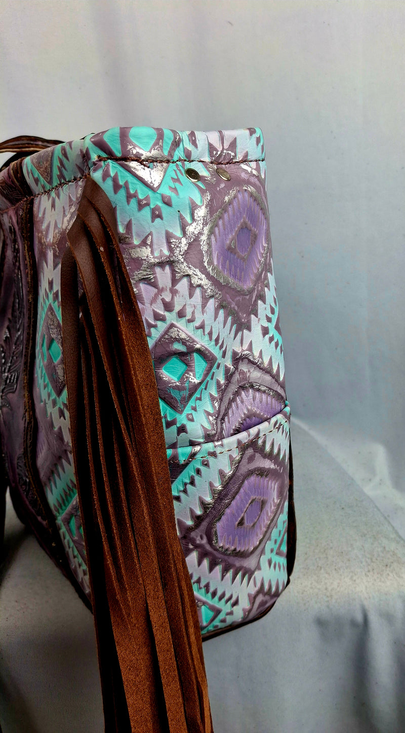 Purple Feather Aztec Shoulder Bag
