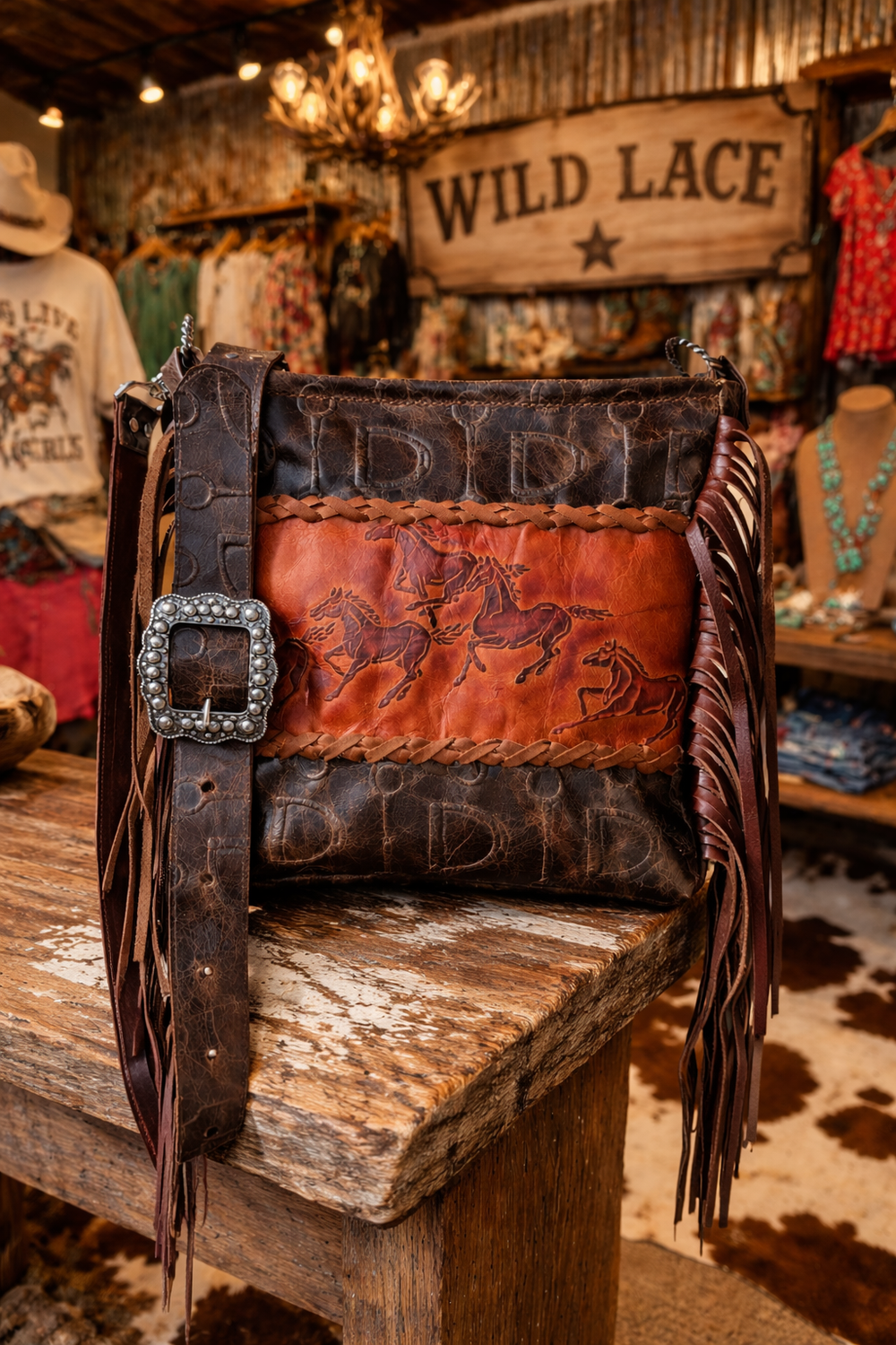 バッグ leather west porch bag WG169-9112 Wrangler Genuine Hair-On Cowhide Floral Tooled