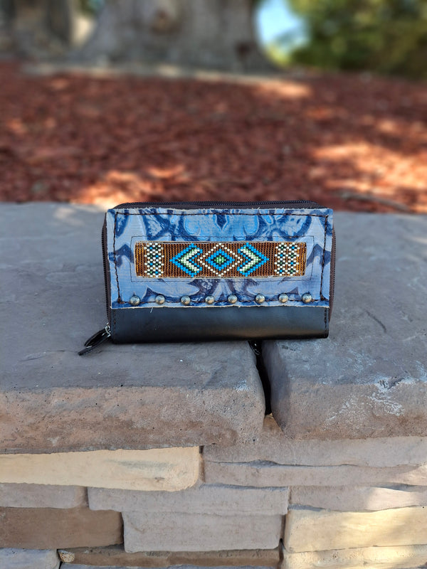 Blue Diamond Beaded Organizer Wallet: Ready to Ship
