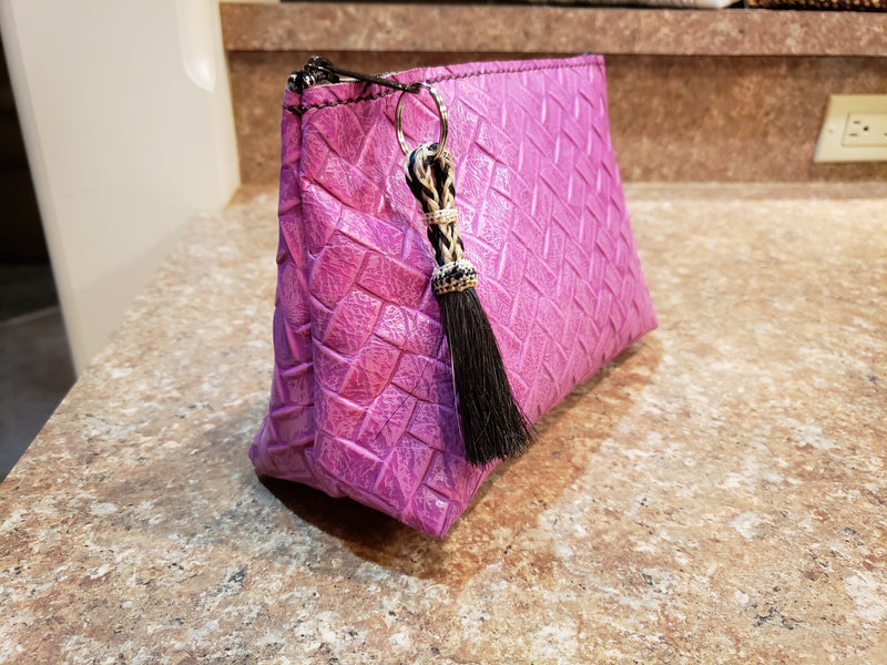 Purple Woven Leather Freestanding Cosmetic Bag