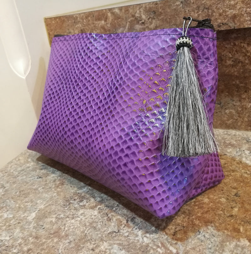 Lilac Snakeskin Cosmetic Bag