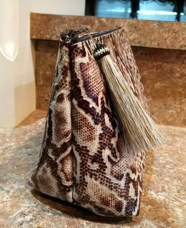 Cream Python Cosmetic Bag