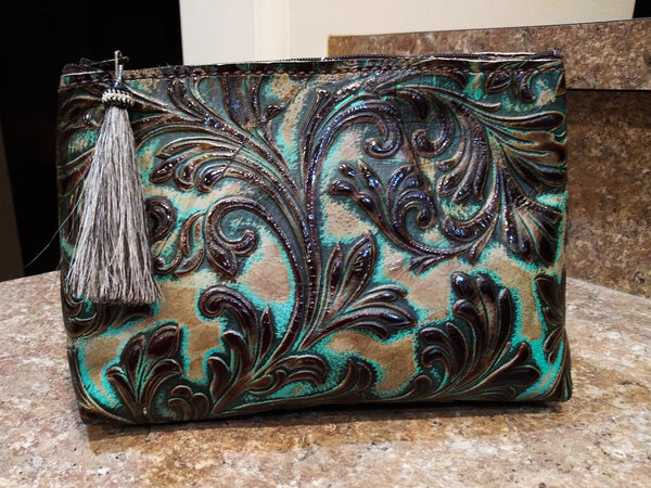 Turquoise Floral Freestanding Cosmetic Bag