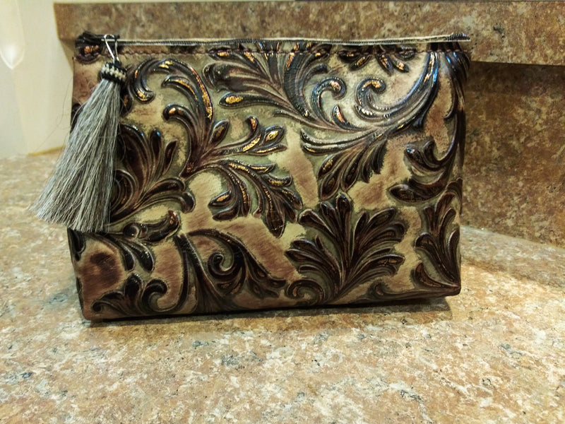 Chocolate Floral Freestanding Cosmetic Bag