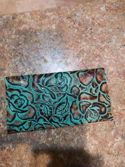 Turquoise Roses Check Book Cover