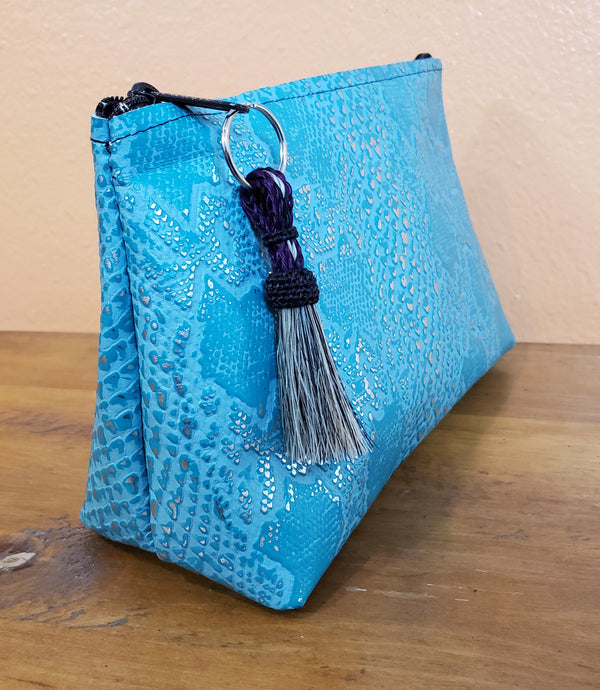 Turquoise and Silver Python Freestanding Cosmetic Bag