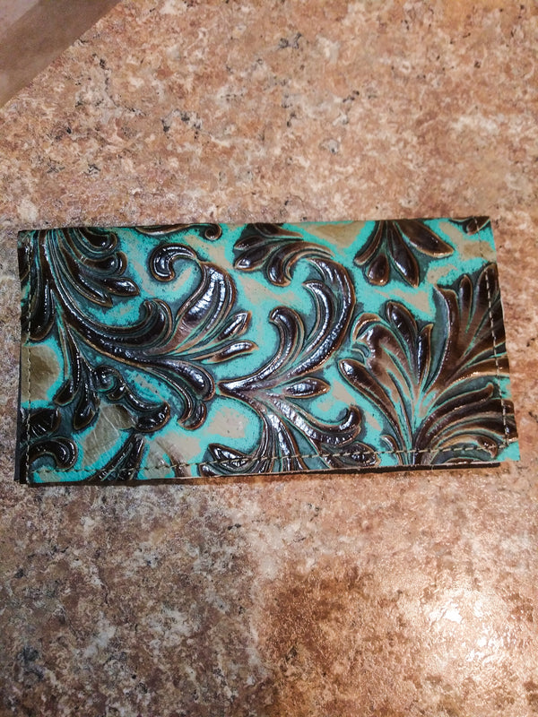 Turquoise Floral Check Book Cover